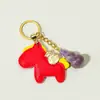 Chaveiro de Cabacinha de Cristal Natural Branco Rosa Amarelo Cristal Ano do Zodíaco Cavalo Pingente Fique Rico Logo Decoração de Couro Atacado