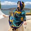 Xale étnico boêmio feminino de verão para viagem em Yunnan Xizang Proteção Solar lenço de bico fechado lenço fino de algodão e linho