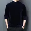 Suéter de Veludo Dourado com Forro de Lã Masculino Novo Manga Longa Camisa Base Quente Gola Alta Gola Rolê Roupa Íntima Camiseta Macia