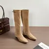 Botas Largas de Mezclilla Retro Otoño Invierno para Mujer Suaves Arrugadas Punta Puntiaguda Tacón Grueso Temperamento Botas de Caballero Western 933-3