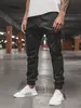 Pantalones Largos Casuales para Hombre con Bolsillo Lateral con Cremallera Decorado Ajuste Delgado Pantalones Casuales Lisos para Hombre