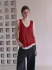 Chaleco de Punto Falso de Dos Piezas con Bloques de Color Cuello en V Ropa Exterior para Mujer Chaleco Chaleco Francés Exquisito sin Mangas 8759