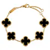 Moderna Joyería de Lujo Ligero Estilo Ins, Pulsera y Collar de Acero de Titanio con Flor Pequeña de Doble Cara Negra y Roja de la Suerte, Oro de 18K