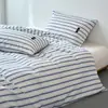 Juego de Cuatro Piezas Minimalista Nórdico 100% Algodón Puro, Adecuado para Todas las Estaciones, Juego de Tres Piezas de Sábana y Funda Nórdica Rayada de Lujo Ligero