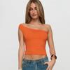 Europeu e americano retro simples cor sólida slim-fit ombro sem costas top feminino verão confortável casual all-match umbigo base camisa