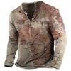1121 Comercio exterior europeo y americano transfronterizo patrón 3D moda Hombre suelto manga larga 7 botones estampado figura top camiseta al por mayor