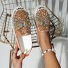 Zapatos casuales de comercio exterior de talla grande 35-43, planos, cosidos a mano, con lazo de diamantes de imitación y mocasines para mujer