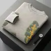 Suéter de cachemira tejido para hombre, estilo otoño e invierno, con jacquard de hoja en rollo de toalla, cuello redondo, casual, engrosado, suéter de lana tejido, moderno
