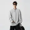 Moletom Masculino Estilo Americano com Gola Henley e Gola Redonda, Tamanho Grande, Blusa Elegante de Manga Longa, Lançamento Outono 2026