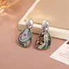 Pendientes Retro de Concha de Abulón Natural Multicolor, Pendientes de Moda y Exquisitos, Diseño de Nicho, Pendientes Personalizados Geométricos