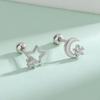 Plata S999 Estrella Luna Tornillo Hebilla de Tornillo Duerme Sin Enganchar Pendientes Dobles 2025 Modernos Agujeros de Oreja y Tachuelas para Mujer