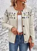 Nuevo Cárdigan de Punto Fair Isle Otoño/Invierno para Mujer, Abrigo Suéter Holgado de Cuello Redondo, Top Versátil de Manga Larga a la Moda