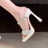 Hermosas Sandalias de Plataforma con Tacón Alto y Pedrería Impermeables para Mujer, Uso Exterior de Verano, Tacón Grueso, Tira Única, Estilo Elegante