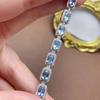 Pulseira de Topázio Azul Natural Pulseira Prata 925 Incrustada Cristal Diopsídio Peridoto Suporta Teste Cor Joia Tesouro para Mulheres