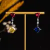 Aretes de corazón de circón blanco estilo transmisión en vivo, súper de hada, largos, de alta gama, aretes colgantes cuadrados con flecos, al por mayor