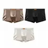 Huajielong Cor Sólida Malha Brilhante Roupa Íntima Masculina Atacado Cintura Média Tamanho Grande Respirável Boxer Masculino Dropshipping