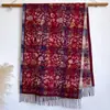 Bufanda a Cuadros Florales de Estilo Étnico Retro Contrastante para Mujer en Otoño e Invierno, Versátil Chal de Borlas de Imitación Cachemir para Uso de Alta Gama