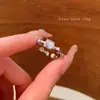 Anillo de Diamante Roto Pequeño Colorido de Circonita Ópalo Anillo Abierto de Cuentas Transparentes Irregulares Anillo para Dedo de Viento Frío para Mujer