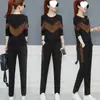 Conjunto Esportivo da Moda para Mulheres Primavera e Outono Novo Estilo Coreano Solto Tamanho Grande Conjunto de Moletom com Retalhos para Mulheres Duas Peças Preto