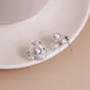 Pendientes de Botón Geométricos de Perla con Circonita Triangular Cepillada Tridimensional con Diseño Francés Vintage Microincrustado, Pendientes de Alta Gama