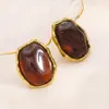 Pendientes de Acero Inoxidable Transfronterizos Estilo Retro Francés Oval Irregular Resina Ámbar Pendientes Elegantes de Gama Alta