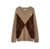 Venta al por mayor de ropa para mujer estilo europeo y americano transfronteriza, nueva colección de otoño, suéter de punto con patrón de diamantes estilo retro preppy 2893148