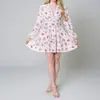 Verão 2026 Novo Estilo Transfronteiriço Europeu e Americano Comércio Exterior Elegante Decote V Mangas Bufantes Floral Cintura Marcada Vestido Saia Curta
