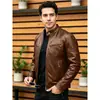 Chaqueta de Cuero Sintético Ajustada para Hombre con Cuello Alto, Chaqueta de Motociclista, Ropa Exterior Casual de Moda para Primavera y Otoño, Nueva Chaqueta de Cuero Transfronteriza