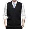 Cardigan de Tricô Masculino Aberto nas Costas Roupas Casuais Largas para Idosos Cardigan Sem Mangas Suéter Masculino Outono