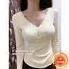 Camiseta Interior Térmica de Encaje Estilo Francés Mariposa Cuello en V para Mujer 2026, Top Ajustado Puro Deseo Otoño e Invierno, Camiseta Cálida