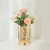 Vaso de Metal e Vidro de Luxo Leve Mesa de Jantar Vaso de Ferro Estilo Europeu Suporte de Vela Sala de Estar Entrada Modelo de Quarto Ornamentos para Mesa de Jantar