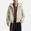 Jaqueta de couro estilo montanha com forro de fleece estilo americano para homens, casaco de algodão quente de inverno com capuz e gola de pele, jaqueta de alta qualidade