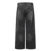 Pantalones Vaqueros Rectos Lavados Vintage Punk para Hombre, Marca de Moda con Diseño de Salpicaduras, Perforación Metálica, Pantalones de Pierna Ancha Únicos