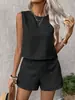 2026 Conjunto de Duas Peças Moda Casual Sem Mangas e Shorts Cor Sólida Imitação de Algodão e Linho Europeu e Americano Amazon Transfronteiriço para Mulheres