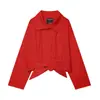 Ropa Femenina Europea y Americana Transfronteriza, Chaqueta de Manga Larga de Cuello Alto de Moda Más Vendida en Aliexpress con Cinturón, Roja, Otros Estilos Dulces y Frescos