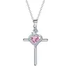 Collar con Colgante de Corazón de Rosa y Cruz Estilo Gótico Europeo y Americano para Mujer, Colgante con Forma de Corazón de Circonita Multicolor Incrustado con Diamantes, Cadena Dulce y Fresca para la Clavícula