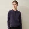 Suéter 100% caxemira pura, blusa feminina versátil de malha lisa, cor sólida, gola polo, estilo pull-over, suéter quente de manga longa