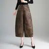 Pantalones Casuales Jacquard Retro para Mujer, Nuevo Estilo Otoño 2026, Cintura Alta, Adelgazantes, Sueltos, Pierna Ancha, Pantalones Harem Cortos