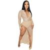 C5729 AliExpress Amazon Moda europea y americana Vestido de noche para mujer con escote en V profundo y abertura en la manga larga