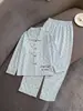 Conjunto de Pijama Azul com Bolinhas Doces Francesas para Mulheres Primavera e Outono Novo Manga Longa Calça Longa Confortável Conjunto para Usar em Casa Pode Ser Usado Fora