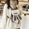 Mochila Fofa com Orelhas de Coelho Bolsa Pequena 2026 Novo Design Bolsa de Mão Versátil Mochila Pequena Patchwork Quadriculada para Mulheres
