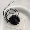 Camelia Burdeos Estilo Francés Pequeño Aroma Atmósfera Retro Collar Correa para el Cuello Gargantilla de Flor de Rosa para Mujeres