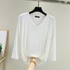 Camiseta Modal de Siete Mangas Estilo Coreano para Mujer Otoño Cuello en V Ajustada Camiseta Básica Suelta Versátil Color Sólido Camiseta Top