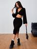 Conjunto de Moda Europeu e Americano Transfronteiriço para Mulheres, Sexy e Versátil, Novo Conjunto de Duas Peças com Top Bordô para Outono e Inverno