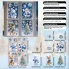 Adesivos de Janela de Natal Desenho Animado Populares Azul e Dourado Transfronteiriços Apresentando Papai Noel, Boneco de Neve e Flocos de Neve, Adesivos Eletrostáticos para Decoração de Cena, Disponíveis para Atacado