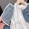 24084 Conjunto de Vestido con Pastel Floral y Chaqueta de Mezclilla Nueva Moda para Niñas Primavera y Otoño 2026