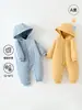 Roupas de Bebê Cor de Gengibre Quente, Classe A, Primavera e Outono, Macacão com Capuz para Recém-Nascido Acolchoado com Algodão 100g, Macacão de Algodão Infantil