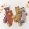 Meias Femininas Outono e Inverno Tendência Retrô Meia de Cano Médio Respirável Versátil Absorventes de Suor Meias Listradas Coloridas Atacado de Fábrica