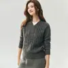 Moda Retrô para o Trabalho~75% Caxemira 25% Seda de Amora Tricô Feminino Cinco Agulhas Fio Fantasia Gola V Suéter Solto Emagrecedor