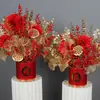 Flores Artificiales Doradas, Arreglo Floral de Cubeta de Bendición de Año Nuevo, Material Floral para Salón de Bodas de Eucalipto y Frutos de Acebo, Adornos Chinos